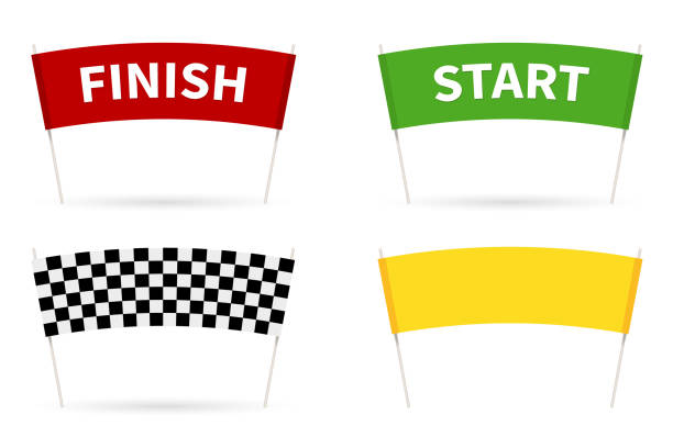 flag start. flagge finish für den wettbewerb. streamer von start und finish im flachen stil. - startlinie stock-grafiken, -clipart, -cartoons und -symbole