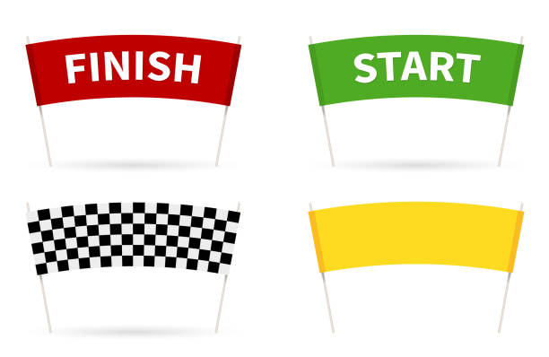 ilustrações de stock, clip art, desenhos animados e ícones de flag start. flag finish for the competition. streamers of start and finish in flat style. - restarting