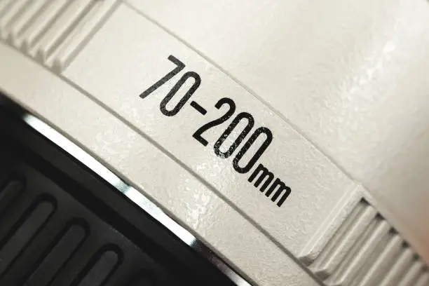 Photo of Camera lens marking on macro, telephoto 70-200mm lens close up