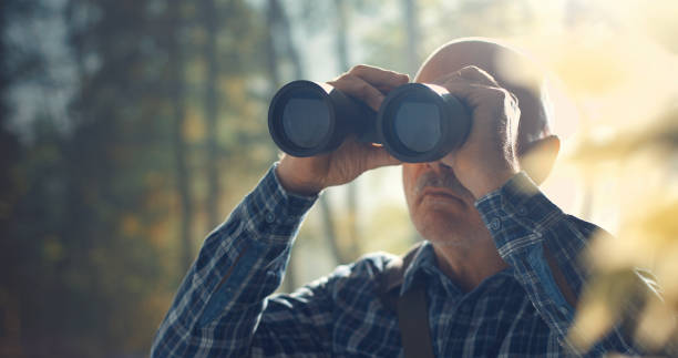 istock Tourist using binoculars and observing wildlife 1306451742