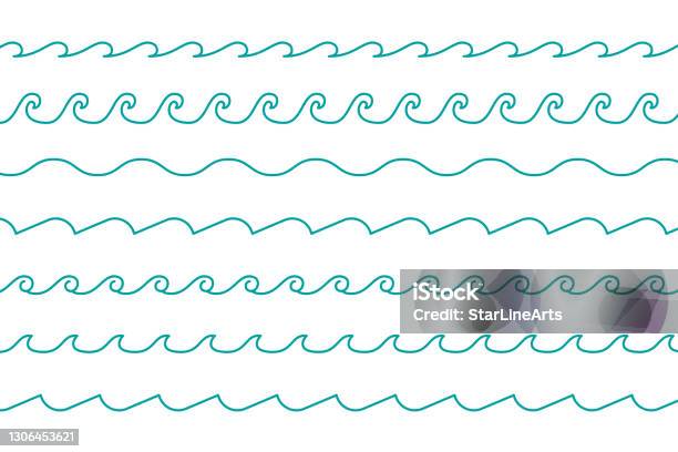 Line Pattern Sea Sea Waves Patterns Set In Line Style Stock Illustration - Download ...