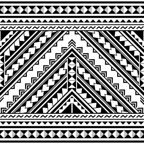 Vector illustration of Polynesian geometric seamless vector pattern, Hawaiian tribal cool monochrome design inspired by Maori tattoo art