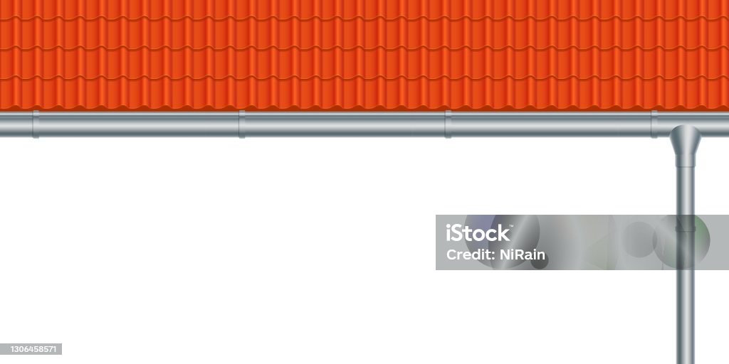 Gutter Texture Rood Vector Illustration Of Red Roof Tile And Metal Rain Gutter Isolated On ...