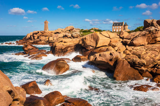 Atlantic ocean coast in Brittany near Ploumanach, France stock photo