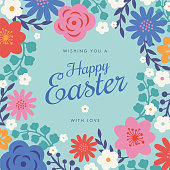 istock Easter card with flowers frame. 1306461189
