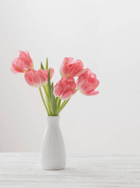 istock spring tulips in white vase on white background 1306464201