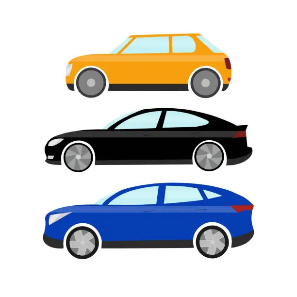 Vector illustration of Choise of modern electric car models. A passenger car, off-road and a two-door small car