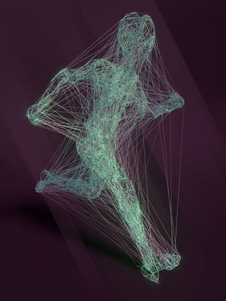 istock Abstract green running wire man. Graphic design. 3d render digital illustration 1306464618