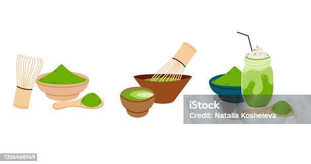 Matcha Visualization Matcha Tea Isolated Vector Illustration Set Stock Illustration ...