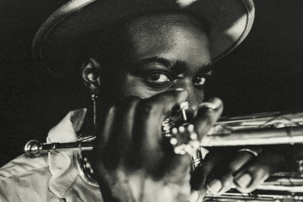 JAZZ JAZZ JAZZ Trumpet, Player, dark, art, jazz, trumpet player, close-up, music, fun, indoors, passion, concert, african american culture photos stock pictures, royalty-free photos & images
