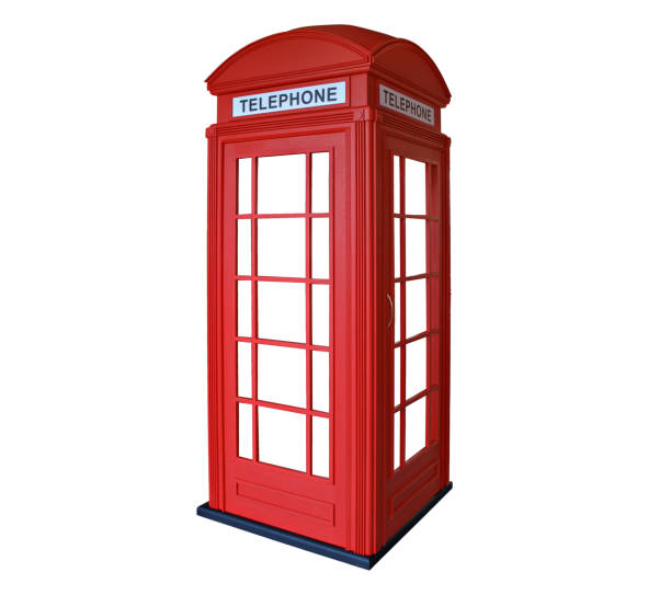 klassische britische rote telefonzelle in london, isoliert auf weiß. - telephone cabin london england telephone booth stock-fotos und bilder