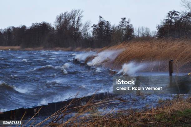 Spring Storm Causes Splashing Water And High Waves At The Reeuwijkse Plassen Reeuwijk The Netherlands Stock Photo - Download Image Now