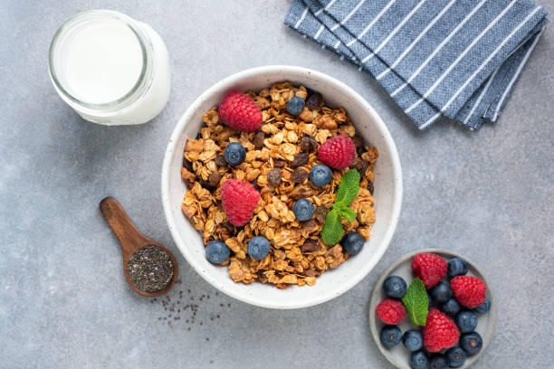 istock Granola with berries in a bowl 1306477428