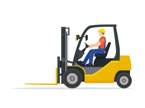 ilustrações de stock, clip art, desenhos animados e ícones de yellow forklift truck - empilhadora