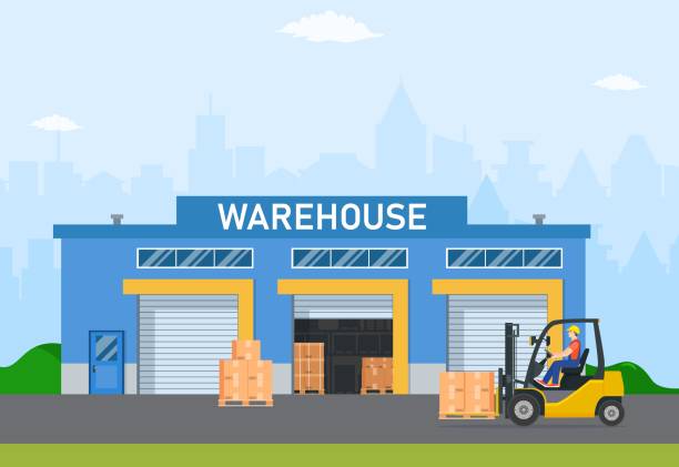 складская промышленность со складскими зданиями - warehouse stock illustrations