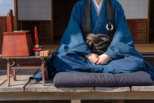 A photo of a Japanese monk doing zazen