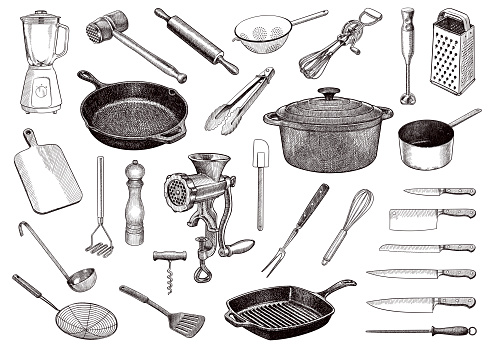Sketches of various kitchen utilities