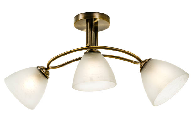 istock Three-lamp bronze chandelier with white matt shades 1306492656