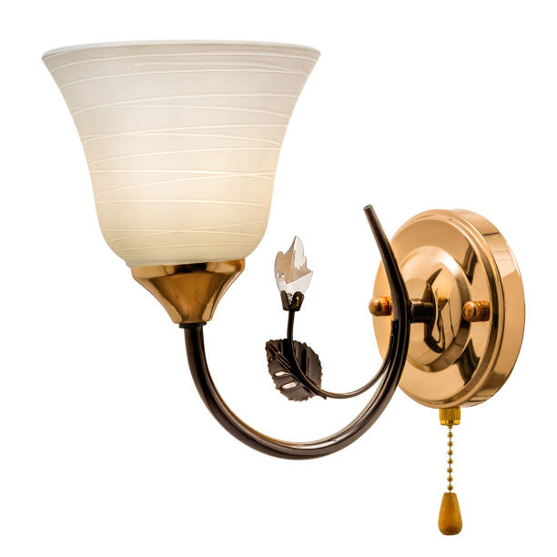 istock Gold-tone sconce with matte white bell-shaped shade 1306493301