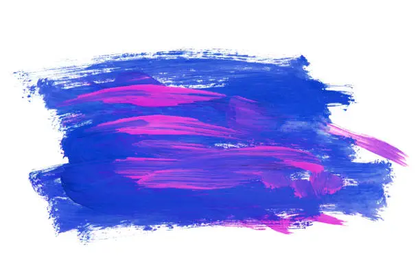 Acrylic blue and pink abstract drawing isolated over white