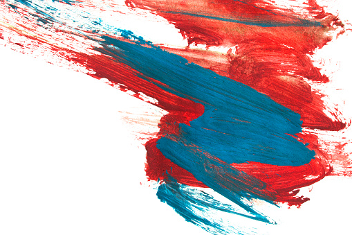 Blue and red abstract paint strokes isolated over white