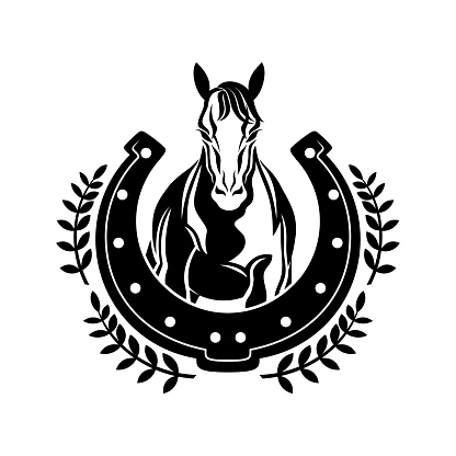 Horse and horseshoe icon on white background.