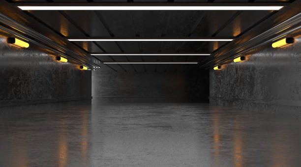 다크 그런지 산업 회랑 - underground tunnel indoors diminishing perspective 뉴스 사진 이미지