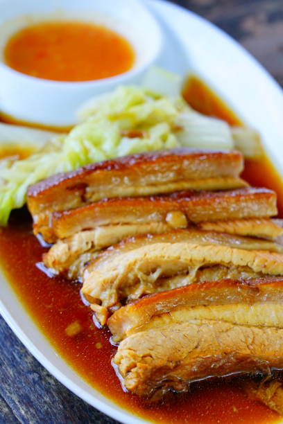 Close-up Stewed Pork with Sweet Sauce of thai food