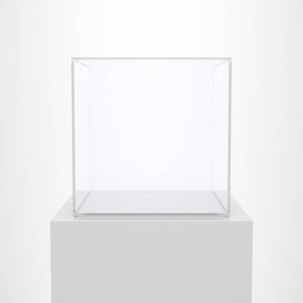 istock Empty Glass Box with White Podium for Product Display 1306502272