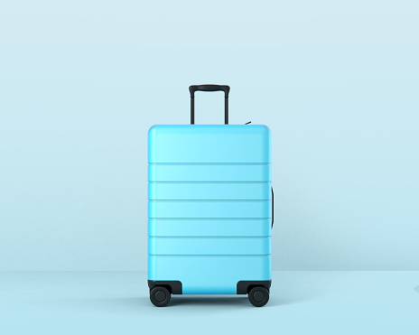 Stylish Suitcase on Color Background