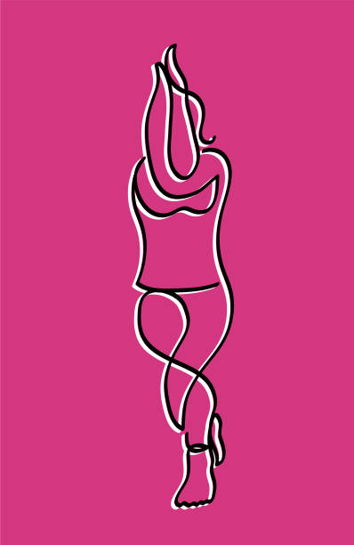 One line drawing of yoga eagle pose. One continuous line drawing of yoga garudasana eagle pose. garudasana illustrations stock illustrations