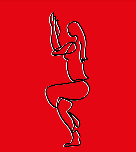 One line drawing of yoga eagle pose. One continuous line drawing of yoga garudasana eagle pose. garudasana illustrations stock illustrations