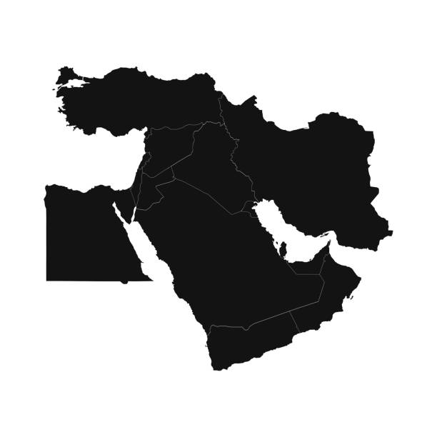 векторная иллюстрация черной карты ближнего востока на белом фоне - africa map silhouette vector stock illustrations