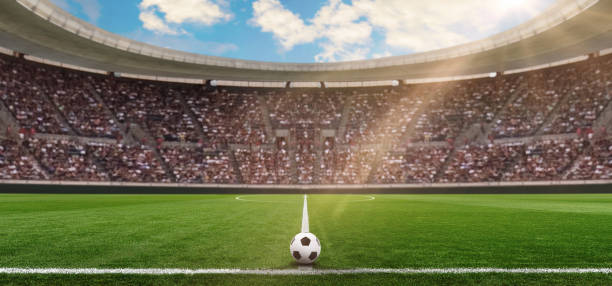 stadion piłkarski w słońcu - soccer soccer player stadium soccer ball zdjęcia i obrazy z banku zdjęć
