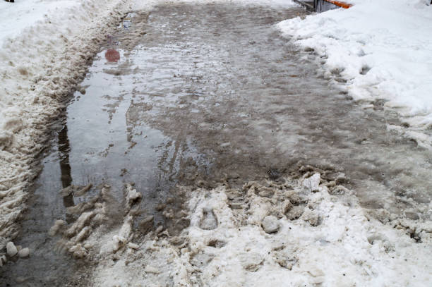 istock winter pavement with slushy and puddles 1306515393