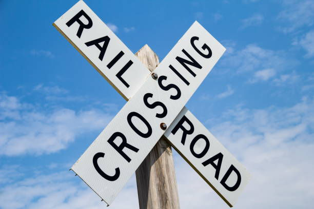istock Crossing sign on wooden post 1306516552