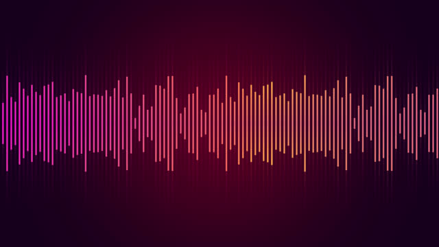 Audio waveform equalizer on dark background loop animation. Music or sound levels. abstract motion live wallpaper. gradient spectrum bar graph. Glowing And Pulsing looped stock 4k footage
