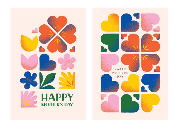 행복한 어머니의 날 인사말 카드 - 행복 일러스트 stock illustrations