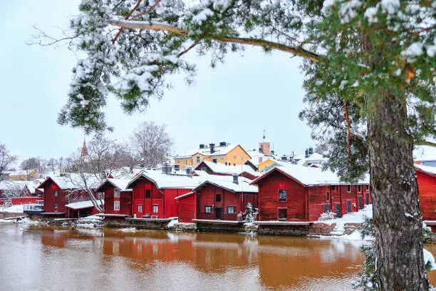 Old Porvoo, with its red-ochre painted riverside warehouses, is one of the most photographed national landscapes in Finland. View from Old Bridge.