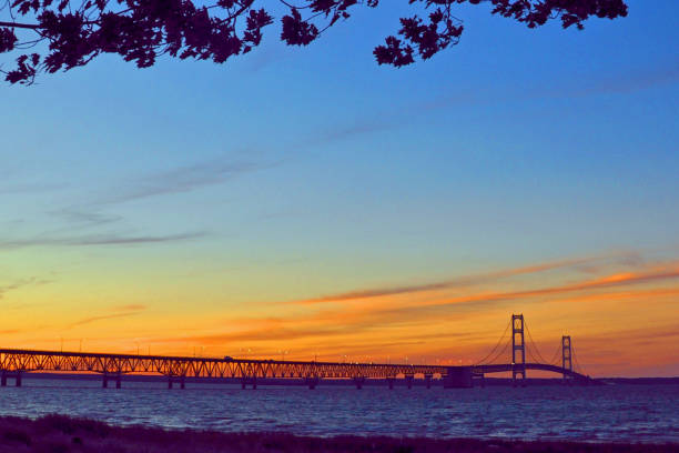 Mackinac suspension bridge at morning, built in 1957, Michigan, USA