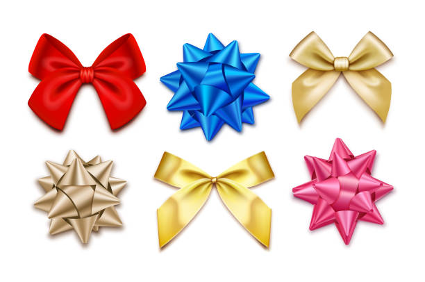 gift bows set wektor - blue bow ribbon gift stock illustrations
