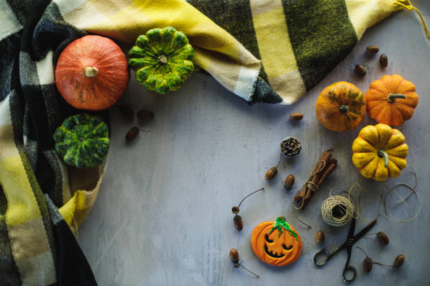 istock Flat lay of autumnal and Halloween Knick knacks 1306525372