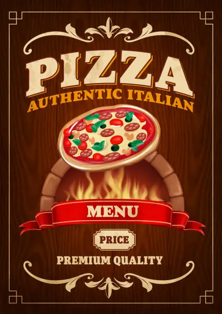 Vector illustration of pizza flyer with wood oven