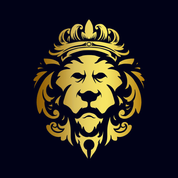 istock Lion Head Gold Crown Logo Ornaments illustrations for your work Logo, mascot merchandise t-shirt, stickers and Label designs, poster, greeting cards advertising business company or brands.