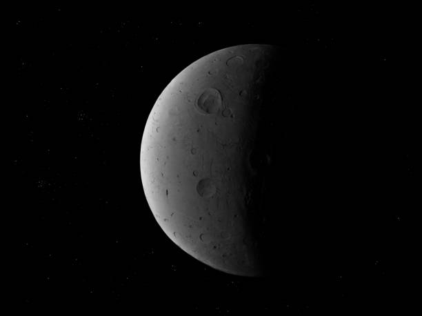 istock Mysterious dark planet with craters on the surface, planet after a cosmic catastrophe 1306532509