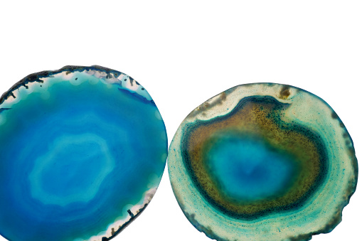 agate blue set. slices of natural stone isolated on white background. Agate pattern in blue tones.Texture of natural stone agate.blue Agate geode crystal. Brazilian geode