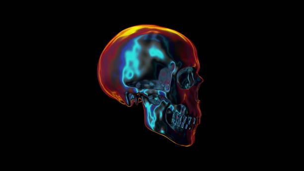 istock Iridescent human skull, computer generated. 3d rendering of abstract colorful background 1306537816