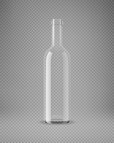 Transparent wine bottle isolated. 3D illustration. Vector illustration