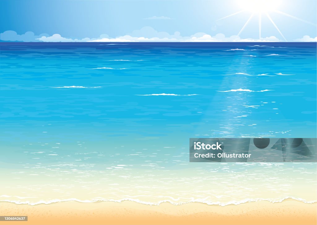 Sea card Summer illustration with a blue lagoon and sky on a sunny day Sea stock vector