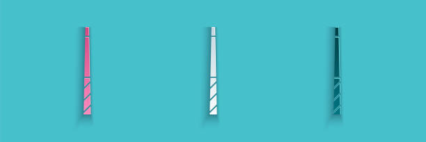istock Paper cut Billiard cue icon isolated on blue background. Paper art style. Vector 1306542683